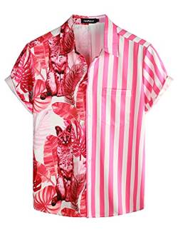 VATPAVE Herren Flamingo Hawaii Hemd Männer Freizeit Kurzarmhemd Sommer Strandhemd Urlaub Groß Rosen Katze von VATPAVE