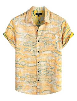 VATPAVE Herren Front Pocket HawaiiHemden Freizeithemden Blumen Kurzarm Knopfleiste Tropische Strandhemden 3X-Large Gelb von VATPAVE
