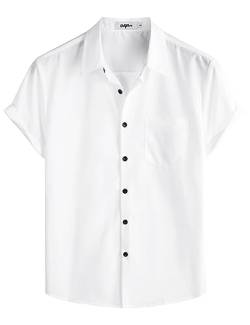VATPAVE Herren Gestreifte Sommerhemden Casual Kurzarm Knopfleiste Strand Stilvolle Freizeithemden 3X-Large Reines Weiß von VATPAVE