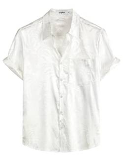 VATPAVE Herren Hawaii Hemd Männer Freizeit Kurzarm Sommerhemd Blumen Jacquard Strandhemd Festival 3X-Large Weiß von VATPAVE