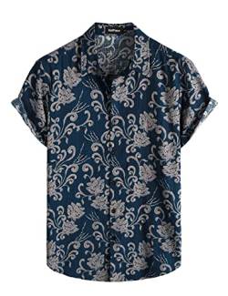 VATPAVE Herren Hawaii Hemd Männer Kurzarm Sommer Freizeithemd Casual Strand Blumen Hawaiihemd Klein MarineblauVintage von VATPAVE