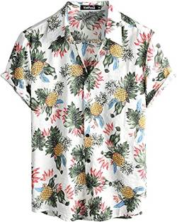VATPAVE Herren Hawaii Hemd Männer Kurzarm Sommer Freizeithemd Casual Strand Blumen Hawaiihemd Klein WeißAnanas von VATPAVE