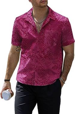 VATPAVE Herren Hawaii Hemden Männer Floral Jacquard Freizeithemd Knopfleiste Kurzarm Sommer Hemden mit Tasche Aloha X-Large Weinrot von VATPAVE
