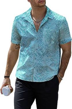 VATPAVE Herren Hawaii Hemden Männer Floral Jacquard Freizeithemd Knopfleiste Kurzarm Sommer Hemden mit Tasche Blumen XX-Large Aqual Grün von VATPAVE