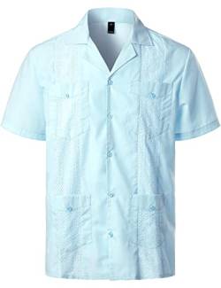 VATPAVE Herren Sommer Hemd Männer Freizeithemden Guayabera Kurzarmhemd Lagerhalsband Freizeit Strandhemd Club XX-Large Hell Blau von VATPAVE