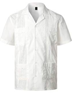 VATPAVE Herren Sommer Hemd Männer Freizeithemden Guayabera Kurzarmhemd Lagerhalsband Freizeit Strandhemd Stickerei Groß Weiß von VATPAVE