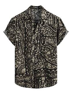 VATPAVE Herren Sommer Tropische Hemden Kurzarm Aloha Hawaii Hemden 3X-Large Schwarz von VATPAVE