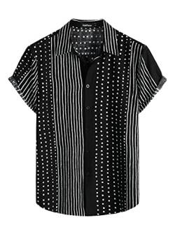 VATPAVE Herren Sommer Tropische Hemden Kurzarm Aloha Hawaii Hemden 3X-Large Schwarze Streifen von VATPAVE
