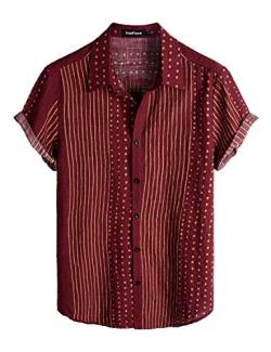 VATPAVE Herren Sommer Tropische Hemden Kurzarm Aloha Hawaii Hemden 3X-Large Weinrot von VATPAVE