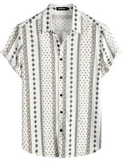 VATPAVE Herren Sommer Tropische Hemden Kurzarm Aloha Hawaii Hemden 3X-Large Weiß Schwarz von VATPAVE