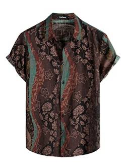 VATPAVE Herren Sommer Tropische Hemden Kurzarm Aloha Hawaii Hemden Groß Braun Vintage von VATPAVE