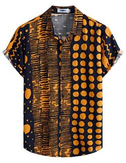 VATPAVE Herren Sommer Tropische Hemden Kurzarm Aloha Hawaii Hemden Mittel Orange Marine von VATPAVE