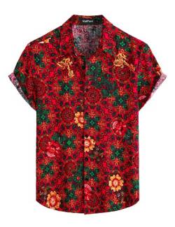 VATPAVE Herren Sommer Tropische Hemden Kurzarm Aloha Hawaii Hemden Mittel Rot von VATPAVE