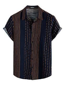 VATPAVE Herren Sommer Tropische Hemden Kurzarm Aloha Hawaii Hemden X-Large Marineblau gestreift von VATPAVE