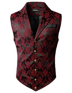 VATPAVE Herren Viktorianischer Anzug Weste Steampunk Gothic Weste Groß Schwarz Rot von VATPAVE