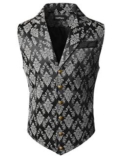 VATPAVE Herren Viktorianischer Anzug Weste Steampunk Gothic Weste X-Large Schwarz Weiß von VATPAVE