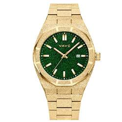 VAVC Luxus-Armbanduhr für Herren, für Paare, stilvolle Uhr für Business, Geschenk oder Abschluss, analoge wasserdichte Armbanduhr für Herren und Damen, Goldgrün von VAVC