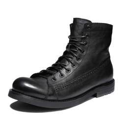 VAVENI Arbeitsstiefel Retro Männer britischer Stil Schnürstiefel PU Leder Stiefel, 38-48(schwarz,41) von VAVENI