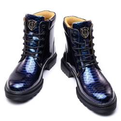 VAVENI Mode Runde Zehe kurze Stiefel, Schlange gemusterte Farbe wechselnde Lederschuhe, Männer Schnürung Reitstiefel, warme Schuhe, 38-48 von VAVENI