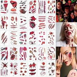 60 Blatt Halloween Tattoo Narben Tattoos zum Aufkleben,Wunden Aufkleber Halloween Horror Kostüm Zombie Temporäre Tattoo mit gefälschten Schorf Blut spezielle Körper Make-up Requisiten von VAWSVOCS