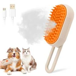 Katzenbürste mit Wasser, 3 in 1 Steamy Brush Katze,Vielseitiges Katzendampfbürste, Selbstreinigende Katzenspray-Massagekamm, Massage, Pflege und Haarentfernung für Katze&Hund (Khakifarbe) von VAWSVOCS