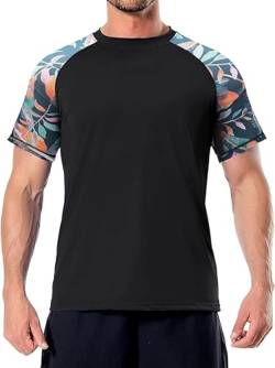 VAYAGER Herren Rashguard Swim Kurzarm UPF 50+ Sonnenschutz, leaf, Small von VAYAGER