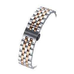 VAZZIC 18mm 19mm 20mm 22mm 24mm Feste Edelstahl Armband Edelstahl Armbanduhren Armbanduhren Hohl gekrümmt Ende (Color : Silver rose gold, Size : 24mm) von VAZZIC