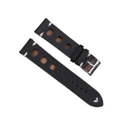 VAZZIC ENICEN Massivfarbband Armband Echtes Leder Handstich Vintage Strap Compatible With Rolex Watch Armbands Gurt 18mm 20mm 22mm 24mm for Männer (Color : Black, Size : 22mm) von VAZZIC