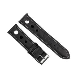 VAZZIC ENICEN Massivfarbband Armband Echtes Leder Handstich Vintage Strap Compatible With Rolex Watch Armbands Gurt 18mm 20mm 22mm 24mm for Männer (Color : Black-white line, Size : 24mm) von VAZZIC