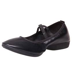 Mary Jane Schuhe Damen weiche Sohle einfarbig rutschfeste Keile runde Zehen atmungsaktive Tanzschuhe Mary Jane Schuhe Damen Leder (Black, 39) von VBEDKDEB