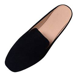 VBEDKDEB Ballerinas Damen Flache Schuhe für Damen einfarbige Flache halbe Hausschuhe Loafer Damen Mokassins Damen (Black, 42) von VBEDKDEB