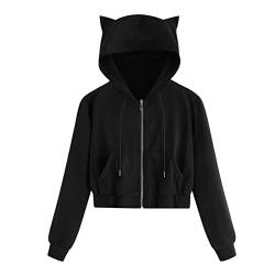 VBEDKDEB Sweatjacke Damen, Casual Hoodie Damen, Damen Sweatshirt Zipper Hoodie mit Kapuze, Locker Kapuzenpullover Kapuzenjacke Kapuzenpulli College Jacke Hoody Pullover mit Taschen (Black-B, M) von VBEDKDEB