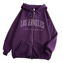 VBEDKDEB Sweatjacke Damen, Casual Hoodie Damen - Los Angeles, Damen Sweatshirt Zipper Hoodie mit Kapuze, Locker Kapuzenpullover Kapuzenjacke Kapuzenpulli College Jacke Hoody Pullover mit Taschen von VBEDKDEB