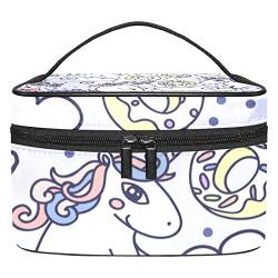 Große Kosmetiktasche, Kosmetiktasche, Reise Make up Tasche, Kosmetik Reisetaschen, tragbare Kulturtasche, geräumige Kosmetiktasche für Frauen und Mädchen,Einhorn Cartoon Donut Bogen schön von VBFOFBV