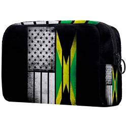 Große Kosmetiktasche, Kosmetiktasche, Reise Make up Tasche, Kosmetik Reisetaschen, tragbare Kulturtasche, geräumige Kosmetiktasche für Frauen und Mädchen,Jamaikanische und amerikanische Flagge von VBFOFBV