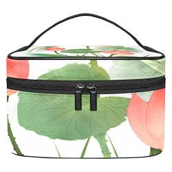 Große Kosmetiktasche, Kosmetiktasche, Reise Make up Tasche, Kosmetik Reisetaschen, tragbare Kulturtasche, geräumige Kosmetiktasche für Frauen und Mädchen,Lotus Weinlese Sommer Libelle mit Blumen von VBFOFBV