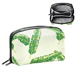 Große Make up Tasche Reißverschlusstasche Wasserdichter Reise Kosmetik Organizer für Frauen und Mädchen,Grüne Tropische Bananenblätter Sommer modern von VBFOFBV