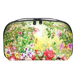 Große Make up Tasche Reißverschlusstasche Wasserdichter Reise Kosmetik Organizer für Frauen und Mädchen,Pastorable Flowers Hawaiian Spring Floral von VBFOFBV