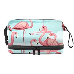 Große Make up Tasche Reißverschlusstasche Wasserdichter Reise Kosmetik Organizer für Frauen und Mädchen,Tropischer Strand Ozean Flamingo Sommer von VBFOFBV