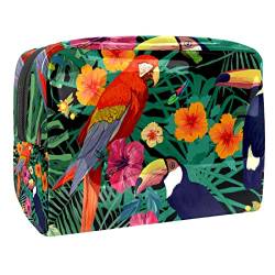 Große Make up Tasche Reißverschlusstasche Wasserdichter Reise Kosmetik Organizer für Frauen und Mädchen,Tropischer hawaiianischer Papageien Sommer modern von VBFOFBV