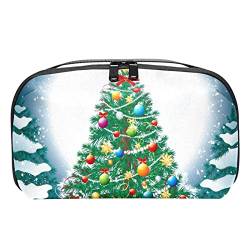 Große Make up Tasche Reißverschlusstasche Wasserdichter Reise Kosmetik Organizer für Frauen und Mädchen,Weihnachtskarikaturbaum gefärbt von VBFOFBV