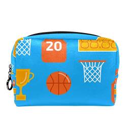 Kleine Make up Tasche für Geldbörse, Reise Kosmetiktasche, Make up Tasche, tragbar, vielseitig, Reißverschlusstasche für Frauen,Cartoon Basketballplatz Muster von VBFOFBV