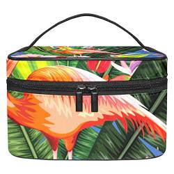 Kleine Make up Tasche für Geldbörse, Reise Kosmetiktasche, Make up Tasche, tragbar, vielseitig, Reißverschlusstasche für Frauen,Flamingo Hawaii tropischer Blumen Sommer von VBFOFBV