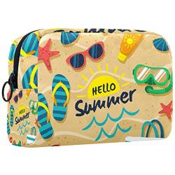 Kleine Make up Tasche für Geldbörse, Reise Kosmetiktasche, Make up Tasche, tragbar, vielseitig, Reißverschlusstasche für Frauen,Sommer Karikatur Strand Krabben Seestern Hausschuhe von VBFOFBV