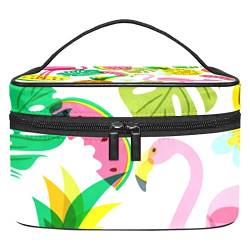 Make up Tasche, Kosmetiktasche für Frauen, Kosmetik, große Reise Kulturtasche für Mädchen, Make up Tasche, Pinseltaschen,Flamingo Karikatur tropischer Ananas Wassermelonen Sommer Hawaii von VBFOFBV