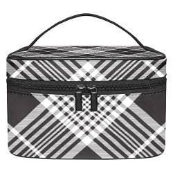 Make up Tasche, Kosmetiktasche für Frauen, Kosmetik, große Reise Kulturtasche für Mädchen, Make up Tasche, Pinseltaschen,Gitter Plaid Gitter Karo Schwarz Weinlese von VBFOFBV