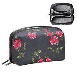 Make up Taschen für Frauen, Make up Reisetasche, wasserdichte Make up Organizer Tasche,Karikatur rote Rosen Blume Pastorable Modern von VBFOFBV