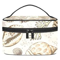 Reise Kulturbeutel mit Reißverschlüssen, Reisezubehör, Toilettenartikel, Kosmetiktasche, Make up Taschen für Männer und Frauen,Sea Life Jakobsmuschel Seestern Conch Vintage Retro von VBFOFBV