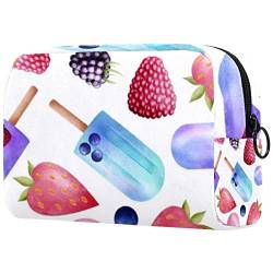 Reise Kulturbeutel mit Reißverschlüssen, Reisezubehör, Toilettenartikel, Kosmetiktasche, Make up Taschen für Männer und Frauen,Sommer Eiscreme Frucht Erdbeere Blaubeere von VBFOFBV