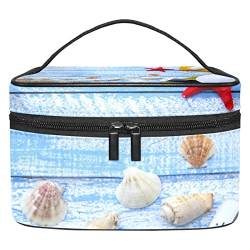 Reise Kulturbeutel mit Reißverschlüssen, Reisezubehör, Toilettenartikel, Kosmetiktasche, Make up Taschen für Männer und Frauen,Sommerferien Ocean Planks Starfish Shells von VBFOFBV